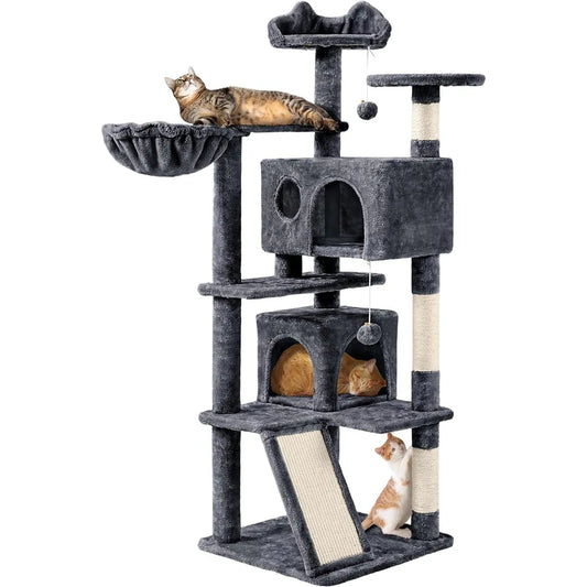 Topeakmart 57 inches Multi-Level Cat Tree Cat Condo with Scratching Posts Kittens Activity Tower Pet Play House Furniture