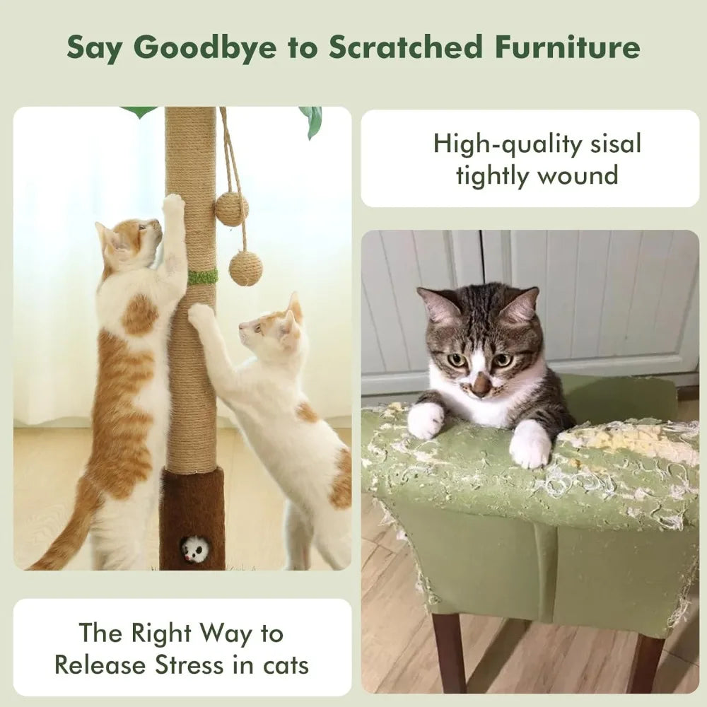 ' Tall Cat Scratcher Tree Tower Scratching Posts for Indoor Cats with Cat Toy Mouse Hole and Interactive Wooden Ball