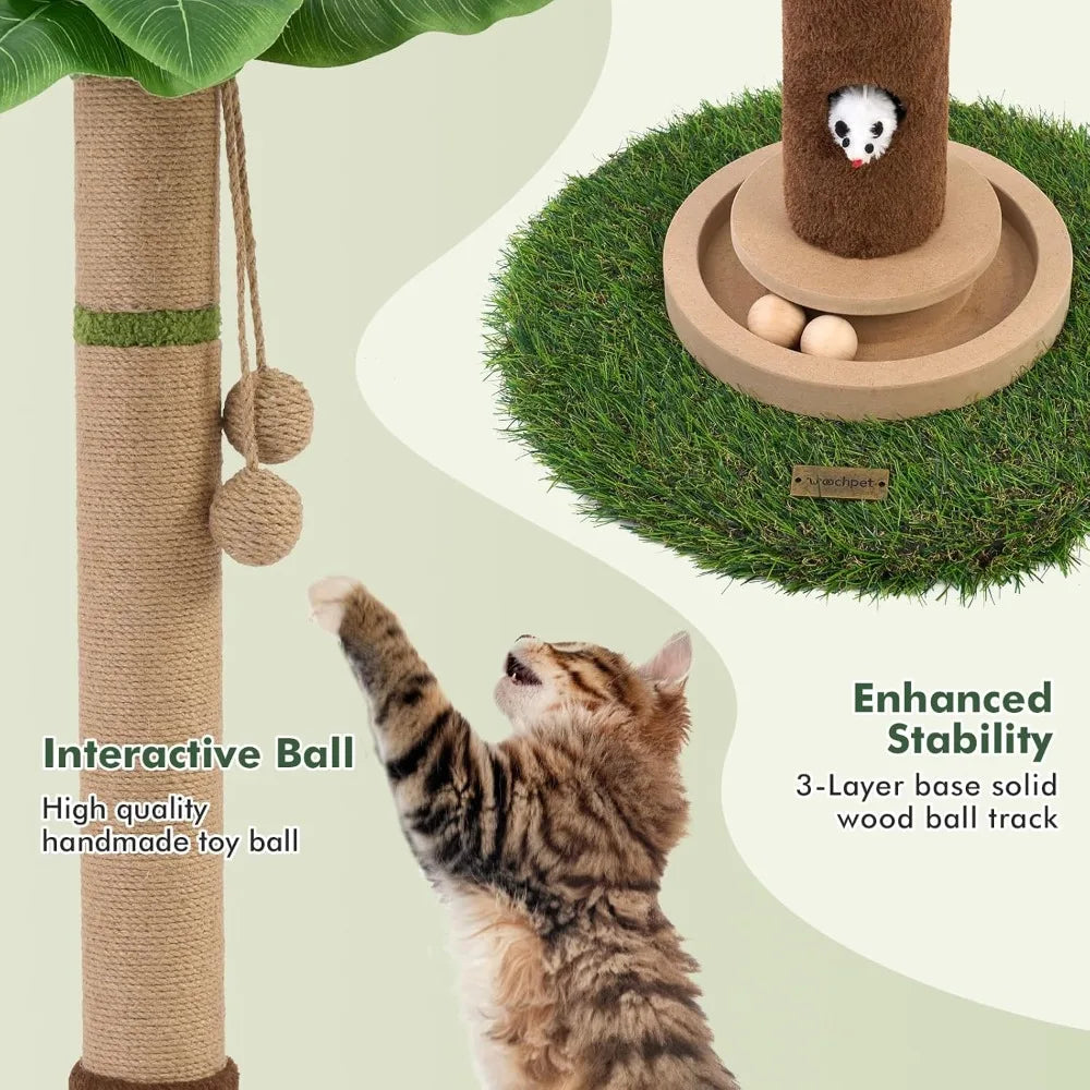 ' Tall Cat Scratcher Tree Tower Scratching Posts for Indoor Cats with Cat Toy Mouse Hole and Interactive Wooden Ball