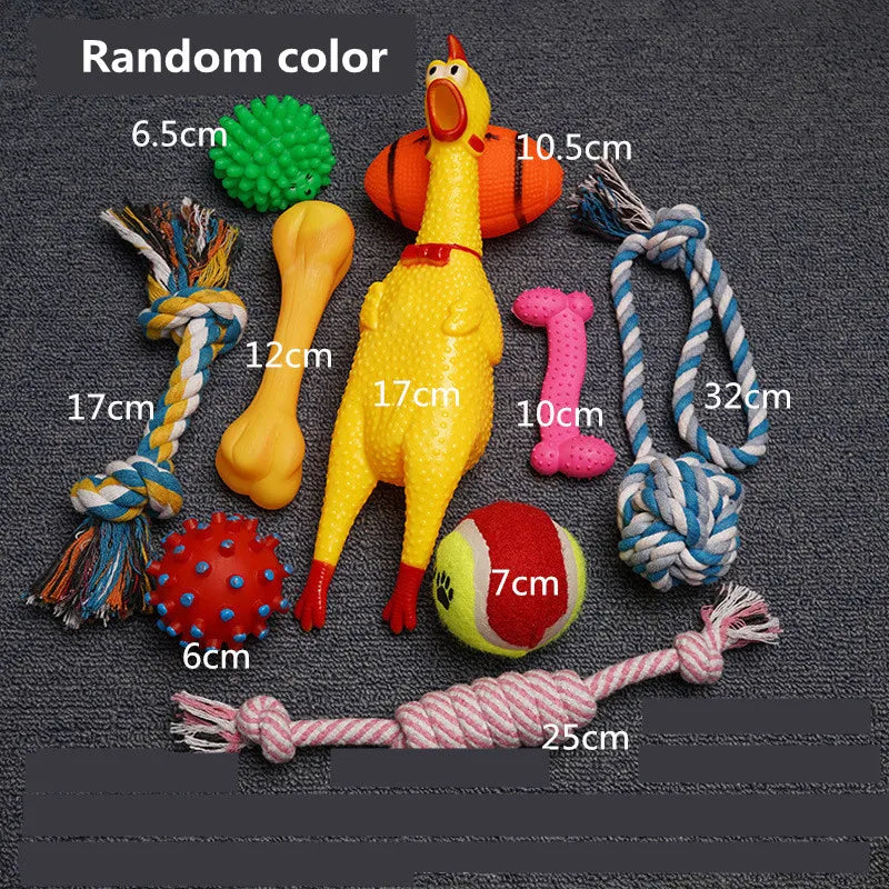 New Dog Toys Pet Ball Bone Rope Squeaky Plush Toys Kit Puppy Interactive Molar Chewing Toy for Small Large Dogs Pug Supplies