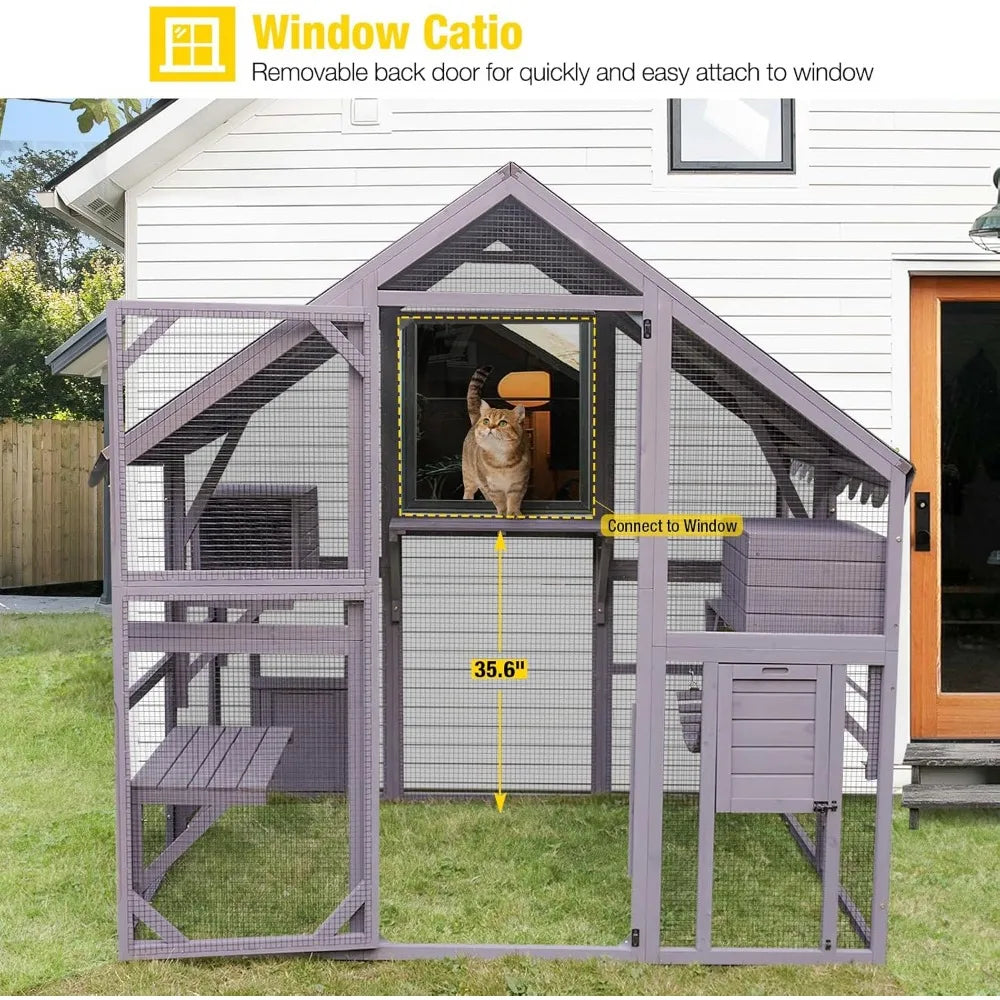 Catio Outdoor Cat Enclosure Large Cat Run with Bridges, Walks, Small Houses, Roof Cover 28.27 ft²