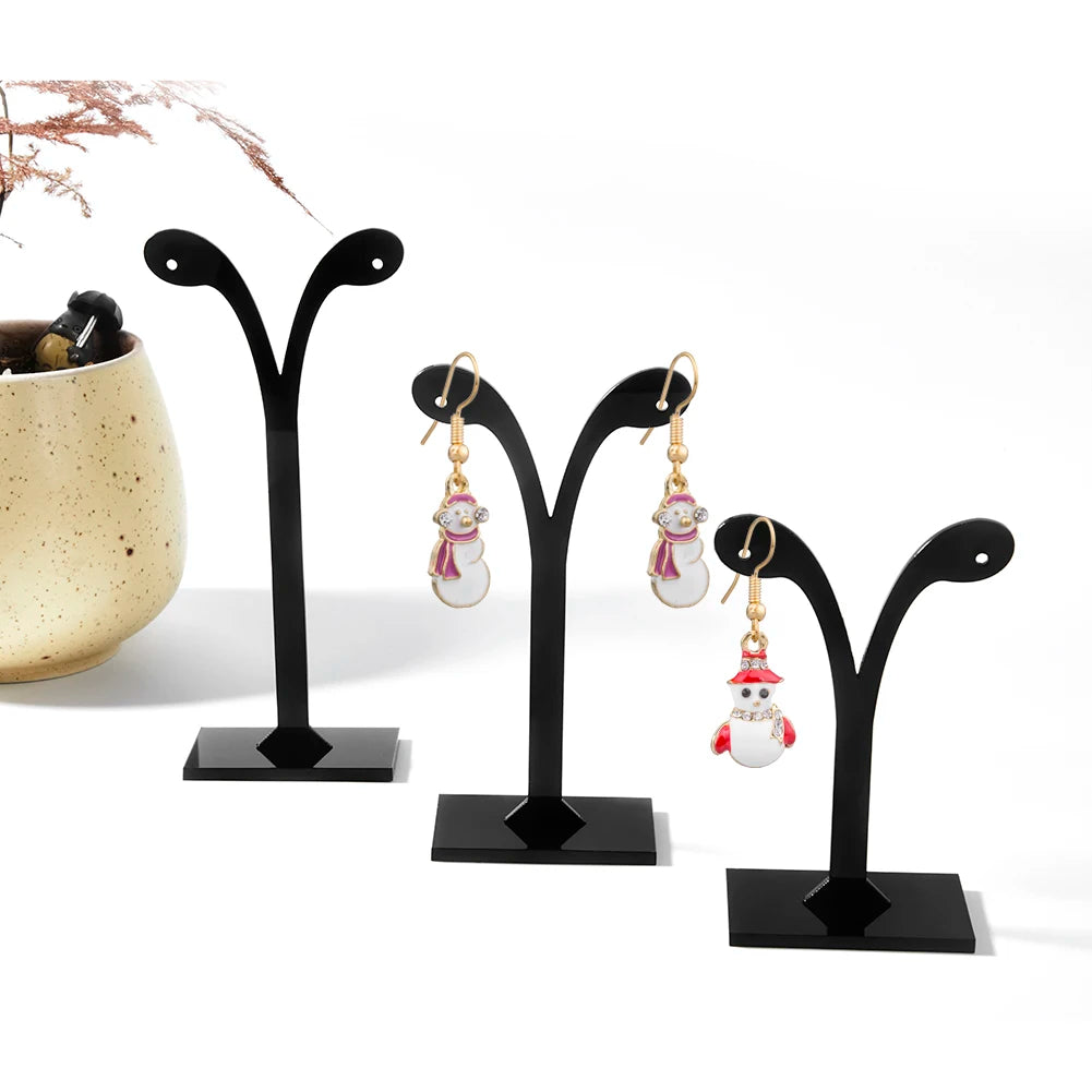 3pcs/set Earrings Display Rack Leaf Pattern Organic Glass Earring Holder Black Jewelry Rack Display Stand for Necklaces Bracelet