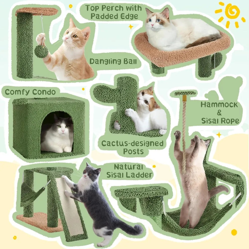 Cactus Cat Tree, 63″ H Multi-Level Cat Tower for Indoor Cats, Tall Climbing Tower with Sisal-Covered Scratching Posts