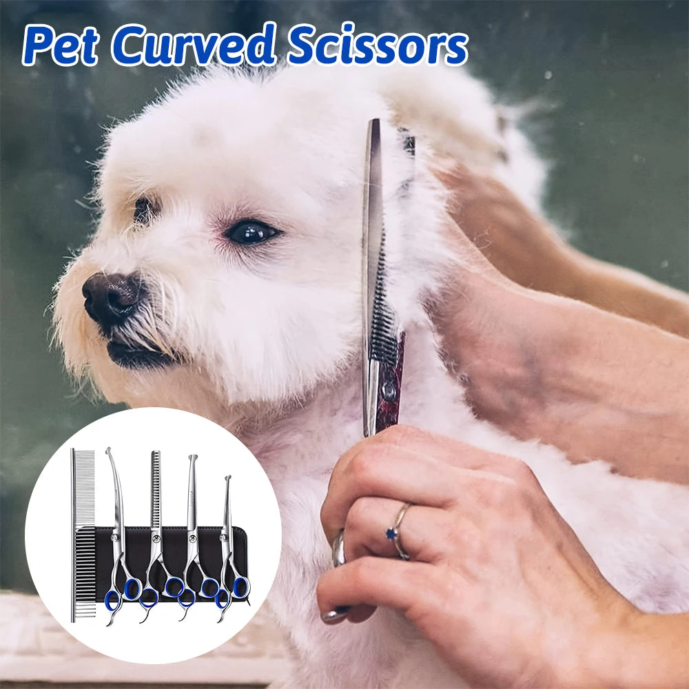 Professional 7 Inch 4CR Stainless Steel Pet Hair Shears 7Pcs/set Scissors Set for Pet Dog Grooming
