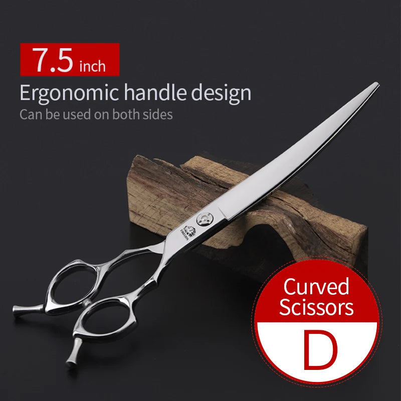 Pet Grooming Scissors FIRELION 7.0/7.5/8.0 Inch 440c Steel Professional Dog Grooming Shears Animal Curved Scissors for Dogs Hair