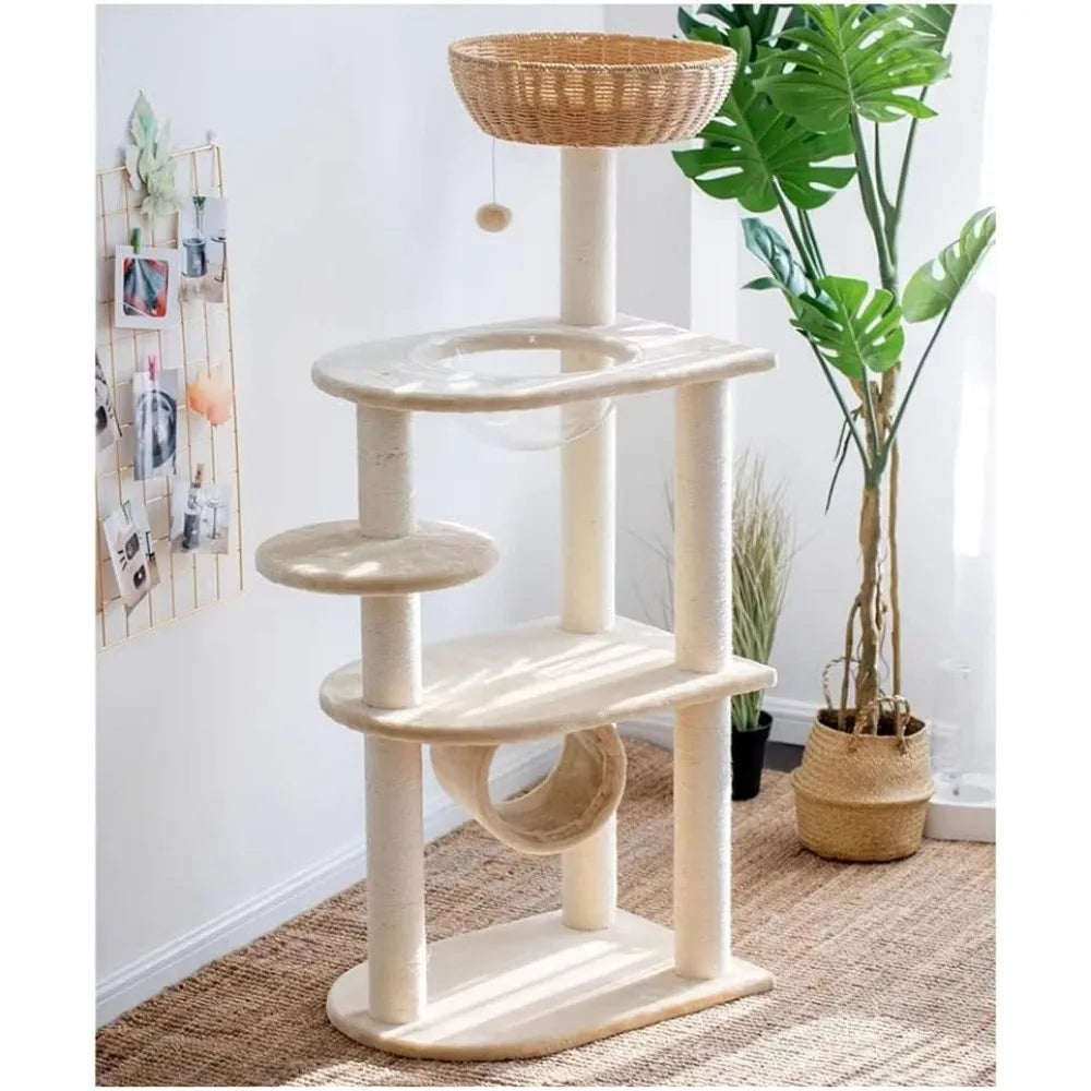 Heavy-Duty Indoor Cat Tree for Large Cats up to 20 Lbs, Climbing Frame with Space Capsule Design for Feline Play and Rest