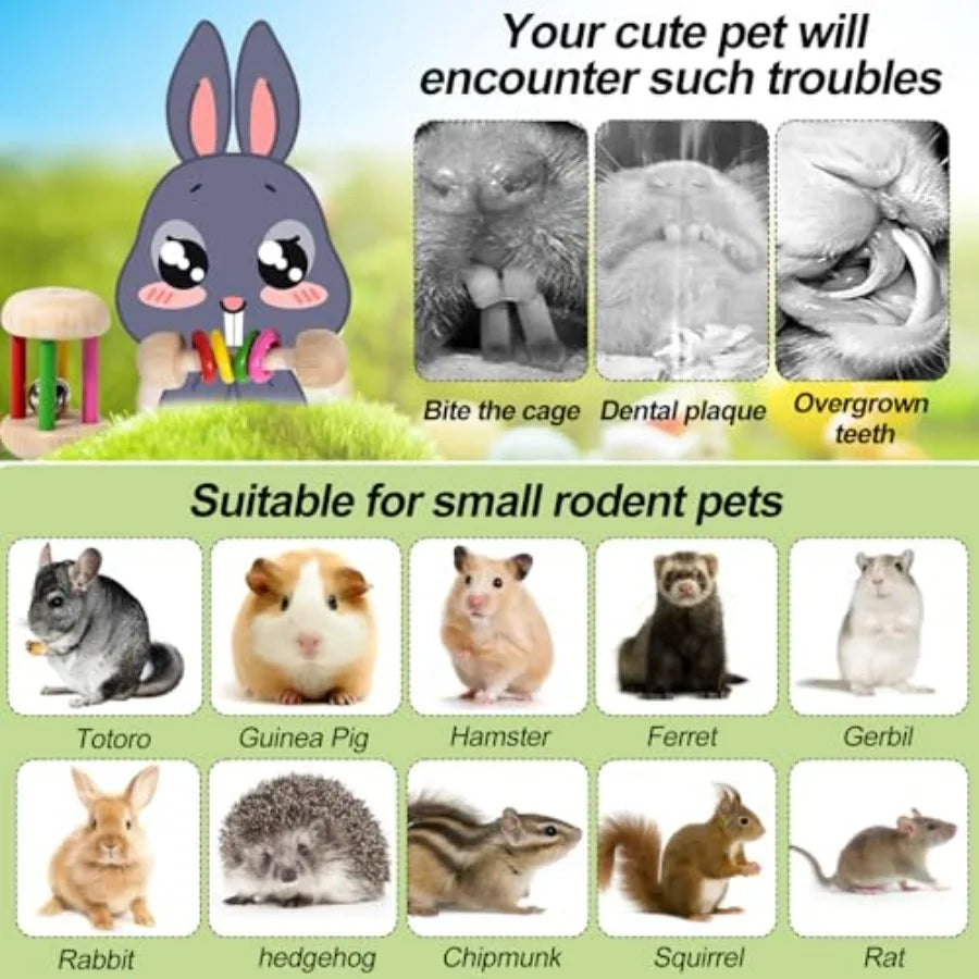 15PCS Rabbit Toys for Bunnies Boredom Enrichment with Chinchilla Hamster Rat Guinea Pig Bunny Toys for Rabbits Indoor Wooden Ha