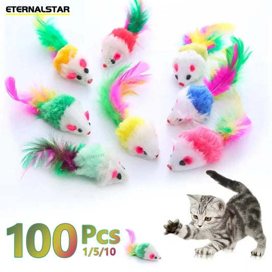 New Pet Cat Toys Interactive Cute Soft Fleece False Mouse Colorful Feather Funny Playing Training Toy for Cats Kitten  Supplies