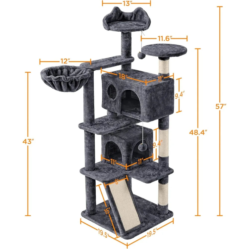 Topeakmart 57 inches Multi-Level Cat Tree Cat Condo with Scratching Posts Kittens Activity Tower Pet Play House Furniture