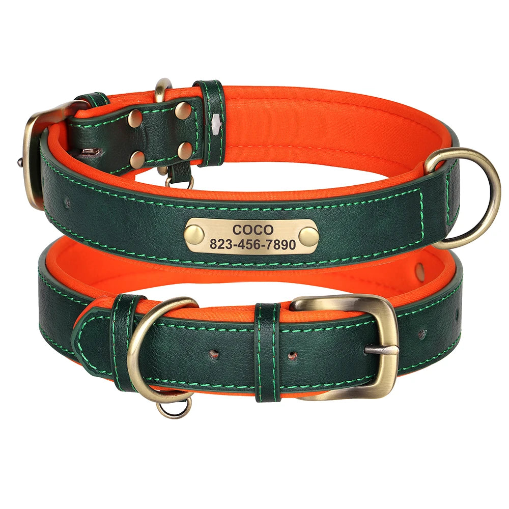 Personalized Dog Collar PU Leather Dogs Collars Free Engraving Pet ID Necklace Soft Padded for Small Medium Large Dogs Pug XS-XL