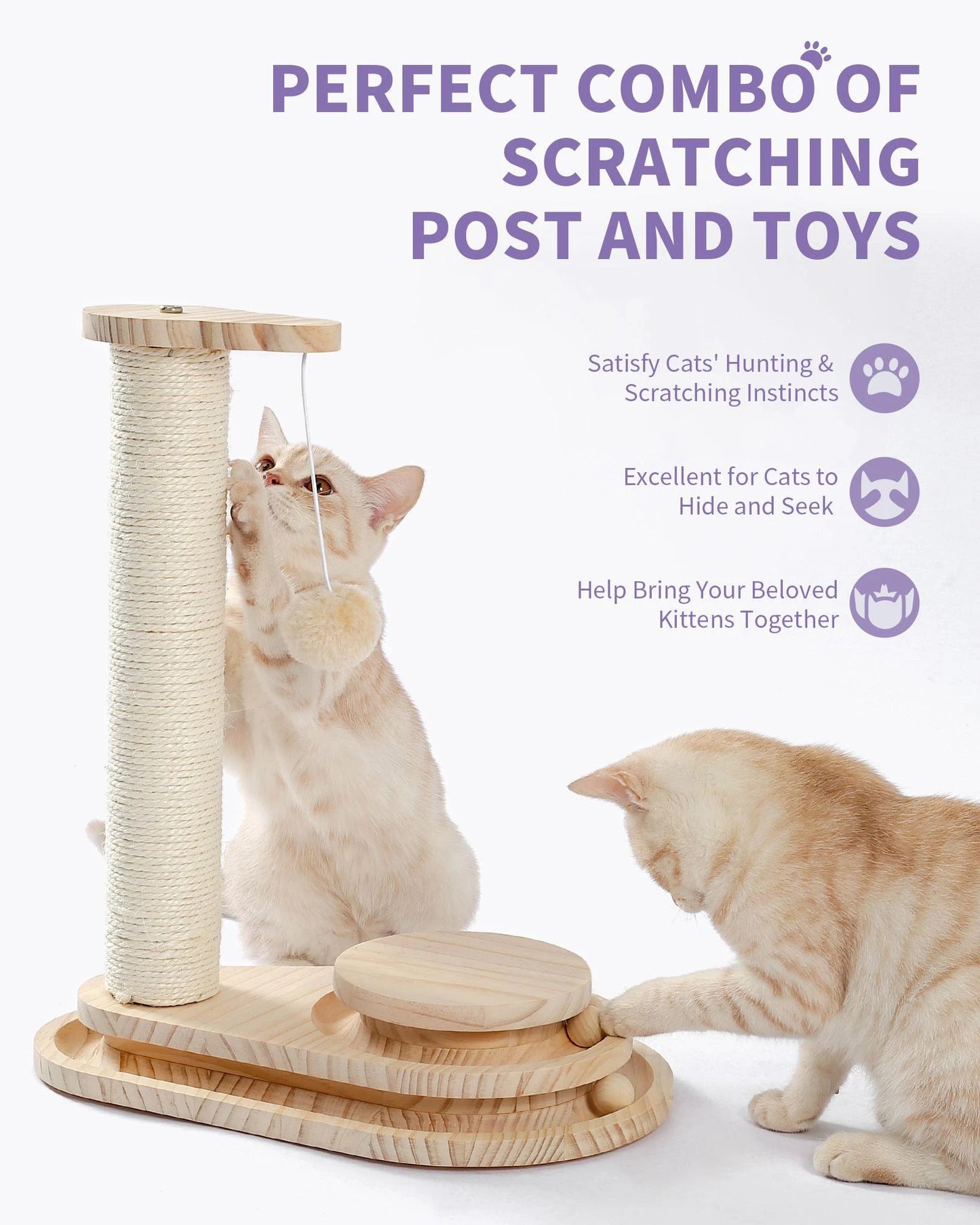 Scratching Post Self Groomer Indoor Cats Cloud Soft Perch Rest 17.5" Tall Natural Sisal Scratcher Cat Grooming Interactive