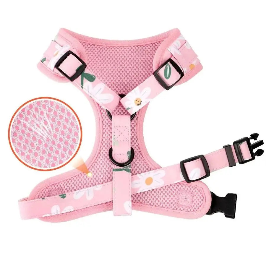 Cute Girl Dog Collars, Harnesses amp Leashes Set Adjustable Dog Collar and Leash Set with Flower Soft Mesh Dog Vest Harness for