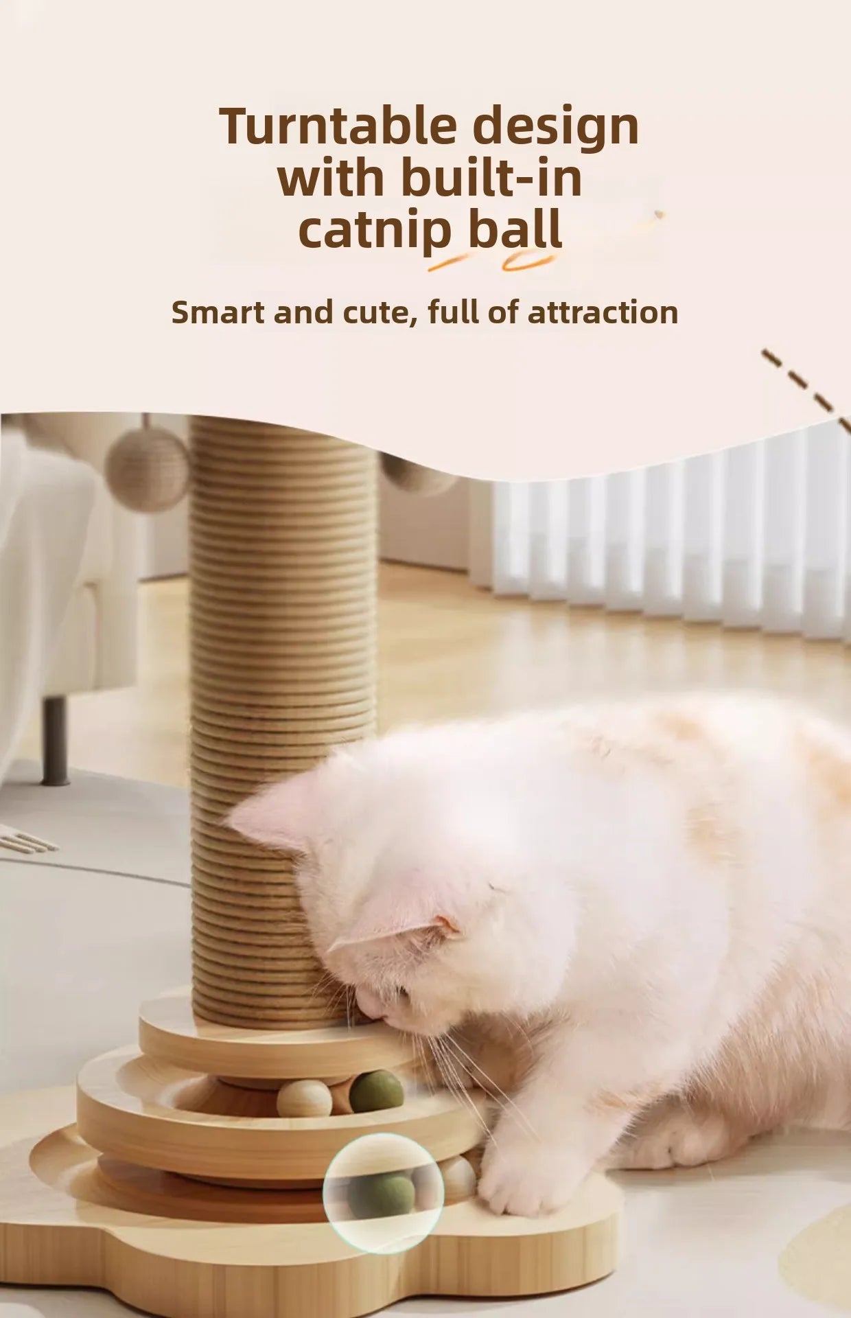 Nature  Wood Cat Scratcher Board Pet Play Tree Rotating Platform Wooden Fiber Chew Toy Durable Non Sisal Ball Cat Stand Tree