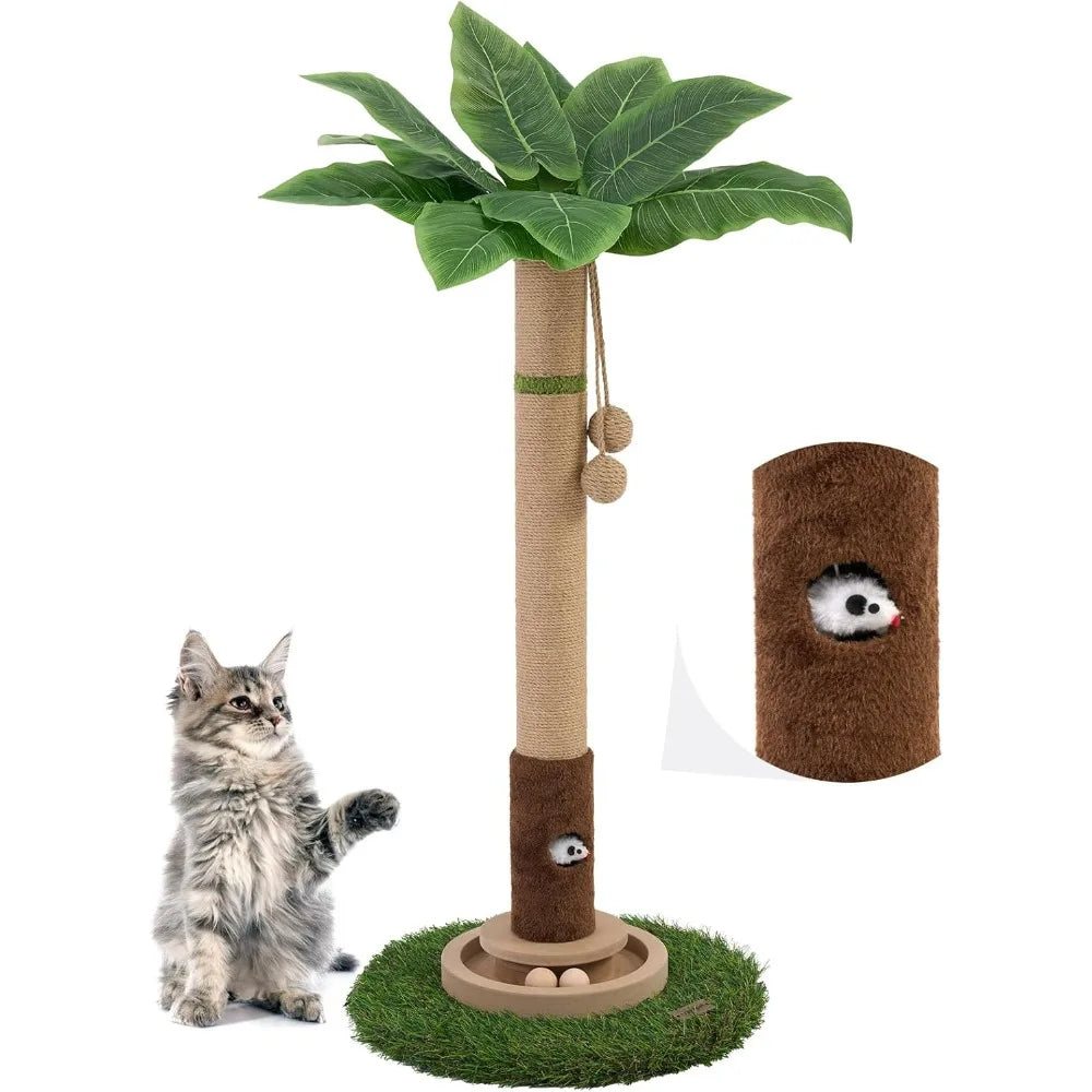 ' Tall Cat Scratcher Tree Tower Scratching Posts for Indoor Cats with Cat Toy Mouse Hole and Interactive Wooden Ball