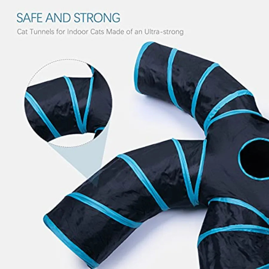 Large SShape Collapsible Interactive Cat Tunnel with Play Ball and Peek Holes for Indoor Cats Kittens Rabbits and Puppies Blue