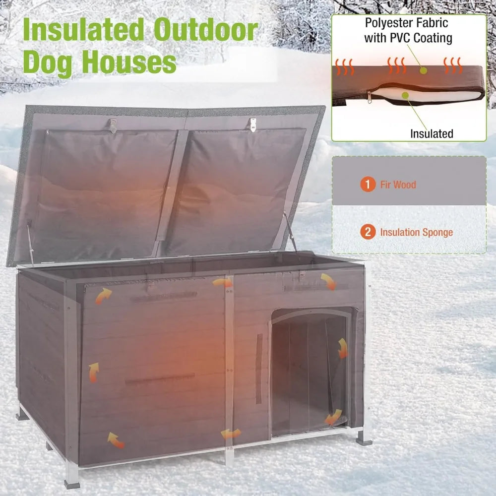 59.1" Extra Large Dog House Outdoor Insulated for Winter with Durable Metal Fame, Grey