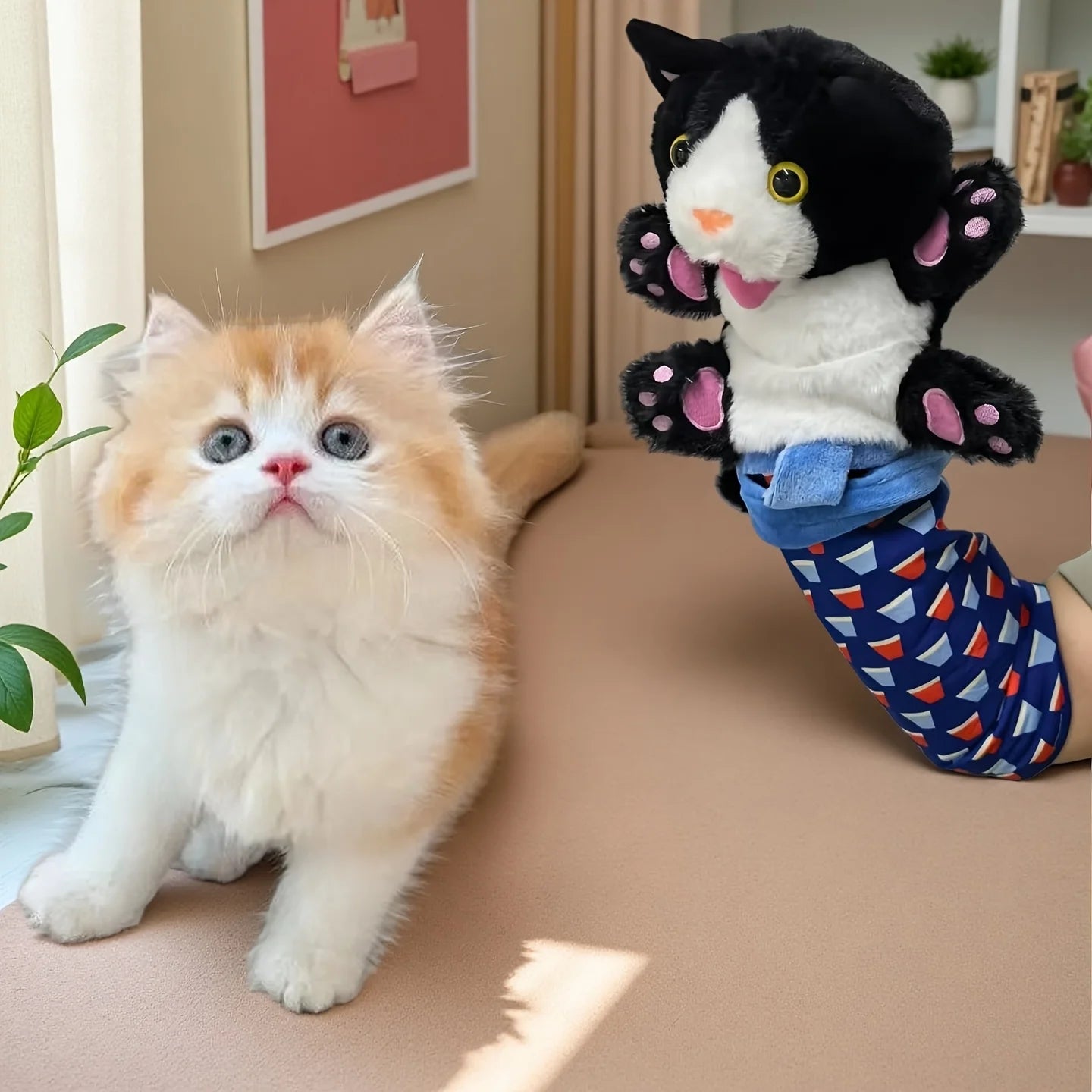 Interactive Cat Wrestling Puppet Toy with Poseable Limbs, Plush Stuffed Animal for Indoor Play ,Durable & Safe cat toys dog toy