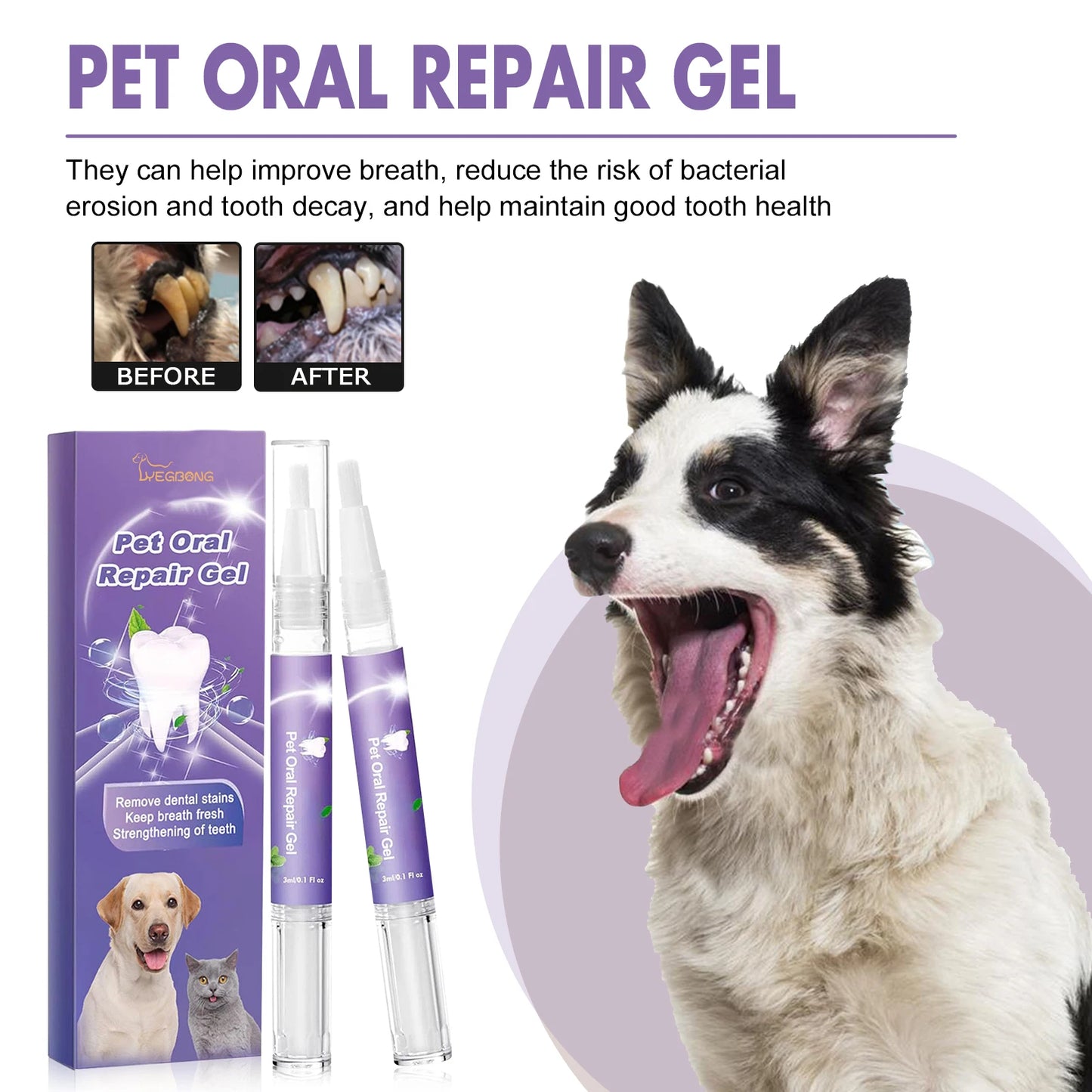 Pet Oral Repair Gel Pen for Cats Dogs Dental Stain Cleaning Grooming Tartar Control Soothes Gums Freshen Breath Pet Supplies