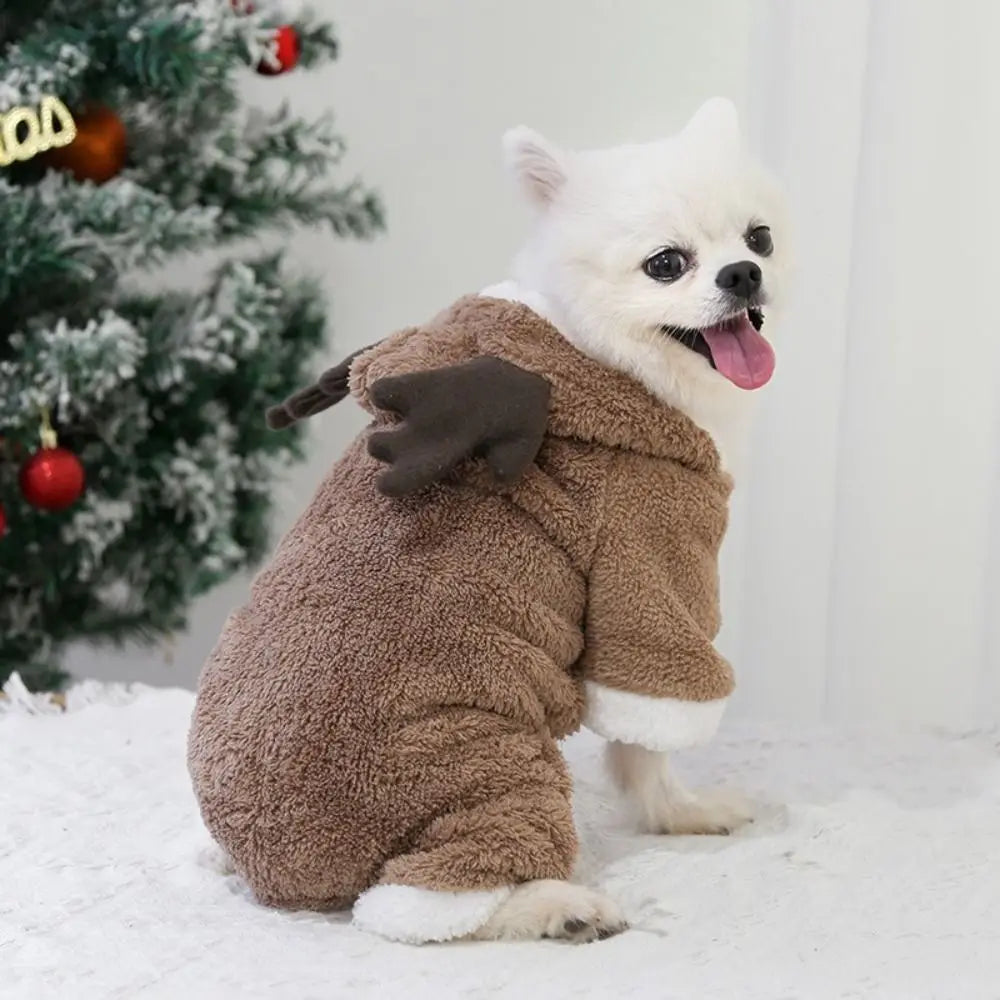Pet Costume Thicken Dog Coat Hoodies Cartoon Elk Christmas Dog Costume Soft Comfortable Dog Sweatshirt for Cats and Dogs
