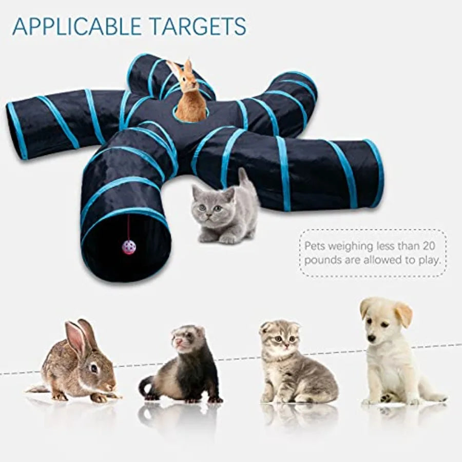 Large SShape Collapsible Interactive Cat Tunnel with Play Ball and Peek Holes for Indoor Cats Kittens Rabbits and Puppies Blue