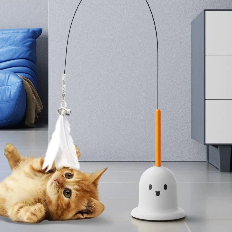 Cat Toy Teaser Rod with Suction Cup Self - entertaining Feather Pet Toy with Bell Long Pole Interactive and Bite - Resistant