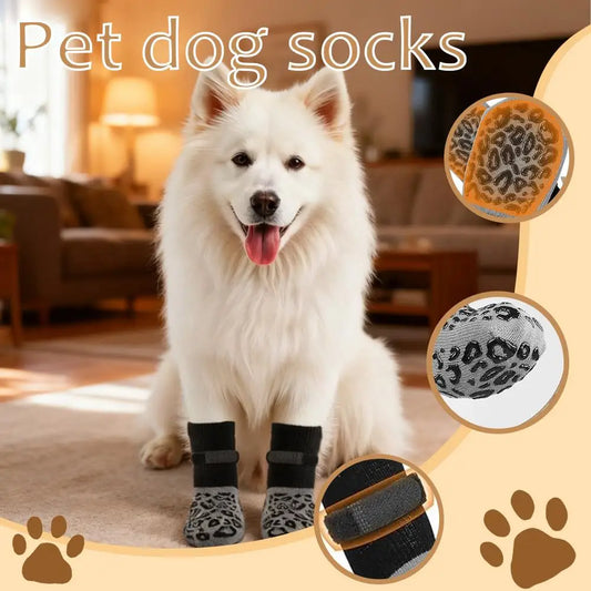 4Pcs/set Anti Slip Dog Socks with Straps Traction Control for Indoor on Hardwood Floor Wear Pet Paw Protector for Small Dogs Pet
