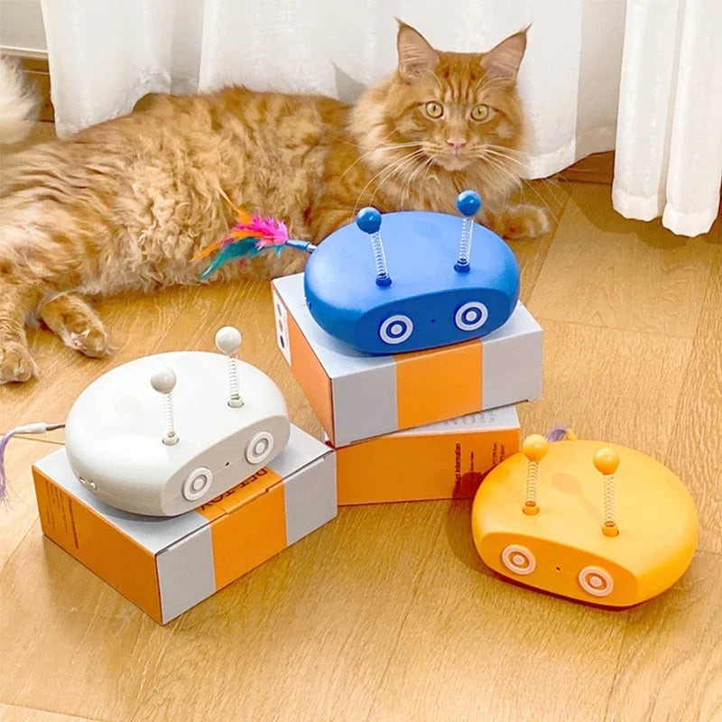 Electric Robot Cat Interactive Cat Toy Turntable Automatic Feather Teasing Stick Laser USB Charging Funny Cat Toys Pet Supplies