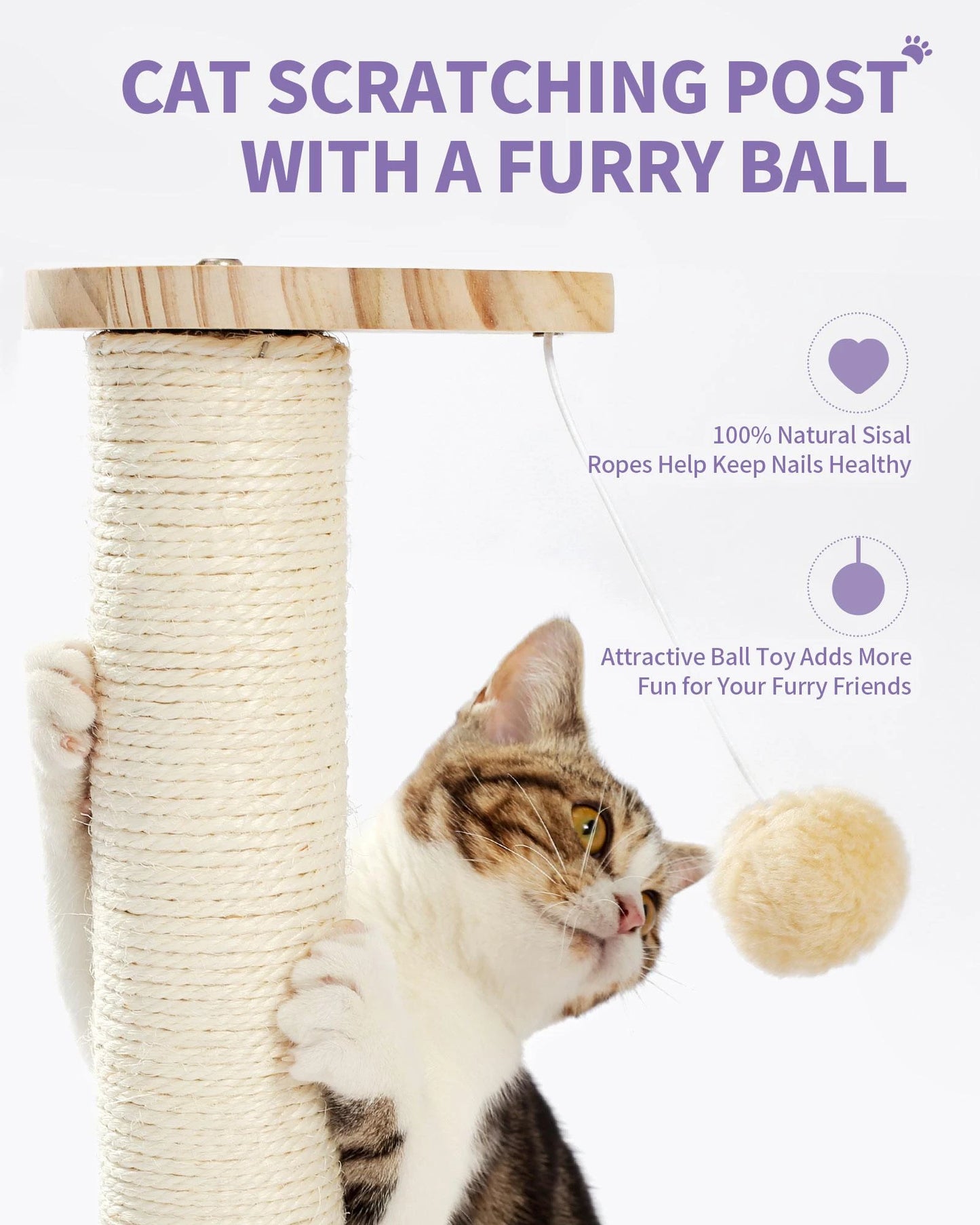 Scratching Post Self Groomer Indoor Cats Cloud Soft Perch Rest 17.5" Tall Natural Sisal Scratcher Cat Grooming Interactive