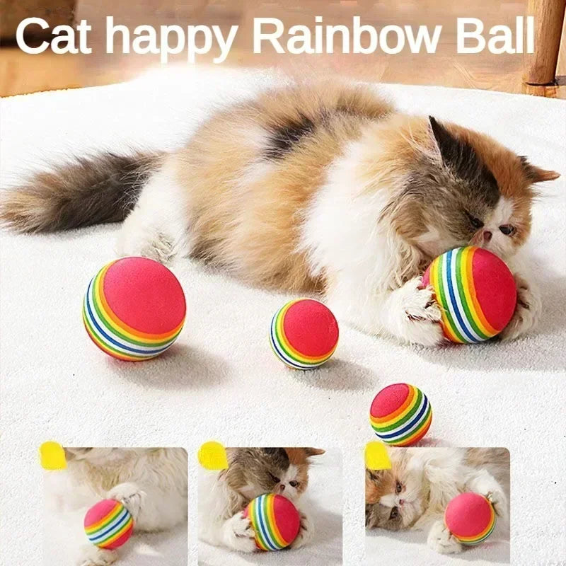 EVA Interactive Toy Ball Pet Cat Throwing Fun Rainbow Ball Chewing Rattle Scratching Foam Ball Dog Supplies Cat Toy