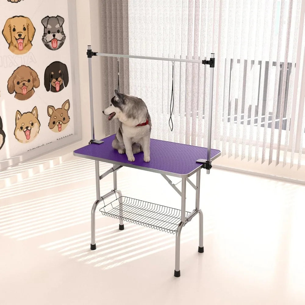 42" Dog Grooming Table Foldable Pet Grooming Tables with Adjustable Arm Noose Storage Mesh Tray Maximum Capacity Up to 330lbs