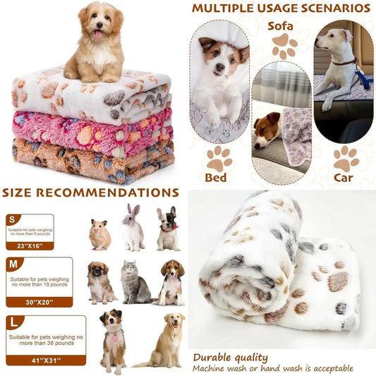 1 Pack 3 Blankets Fluffy Premium Fleece Soft Pet Blanket Flannel Throw for Cat Dog Puppy (Small 23x16'', Paw-White/Pink/Brown)