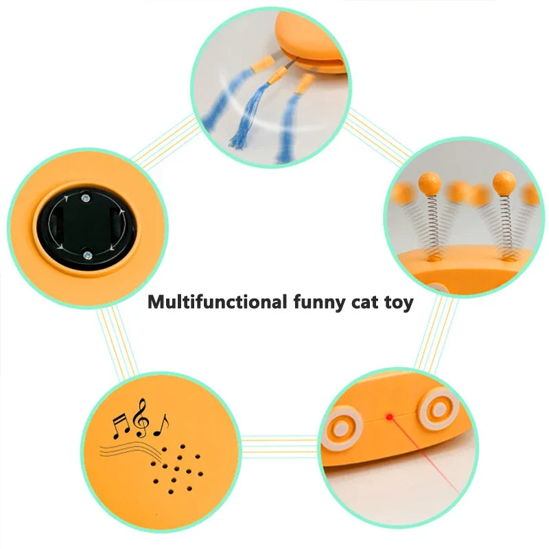 Electric Robot Cat Interactive Cat Toy Turntable Automatic Feather Teasing Stick Laser USB Charging Funny Cat Toys Pet Supplies