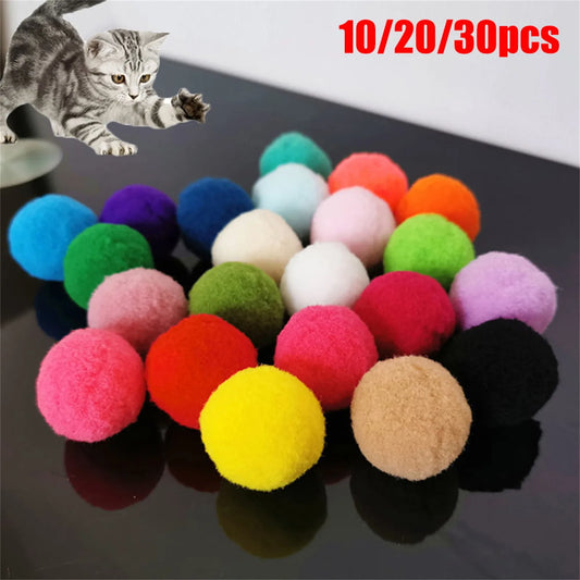 30Pcs 1.6"/4cm Cat Toy Balls Bulk Soft Kitten Pompon Toy Indoor Cats Interactive Play Training Toy Plush Balls Cats Favorite Toy