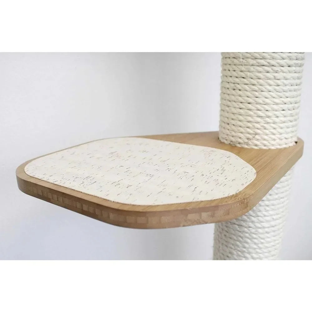 Cat Scratching Post –3-Tier Cat Wall Scratcher w/Cat Shelves -Bamboo and Sisal Cat Scratcher Post – Durable Cat Scratching Posts
