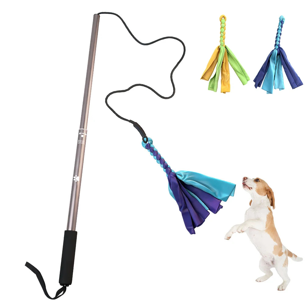 Retractable Dog Stick Interactive Dog Toys Dogs Flirt Lure Pole Stick Toys Training Chewing Rope Exerciser For Pets Outdoor Toy