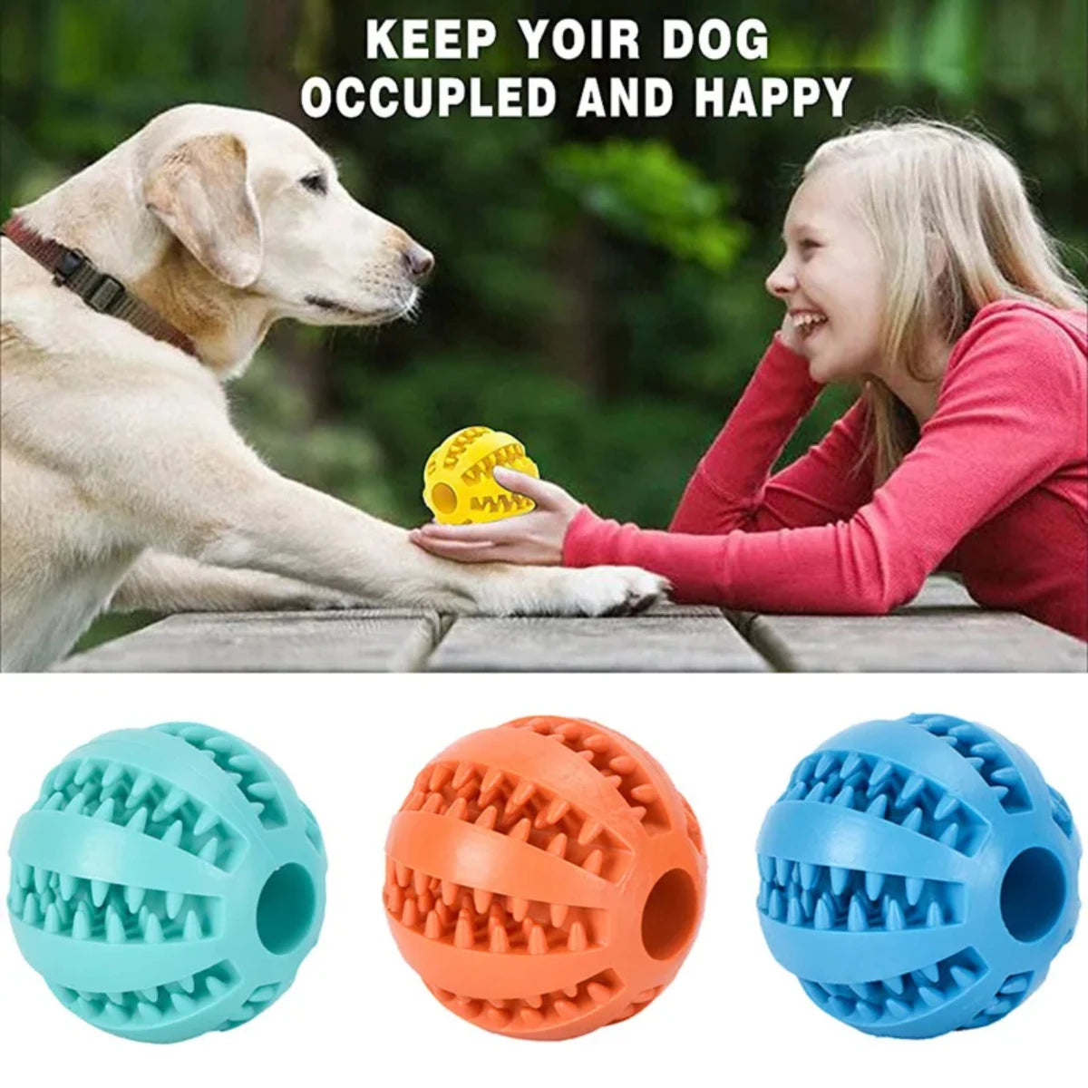 Natural Rubber Pet Dog Toys Dog Chew Toys Tooth Cleaning Treat Ball Extra-tough Interactive Elasticity Ball  Pet Accessories Dog