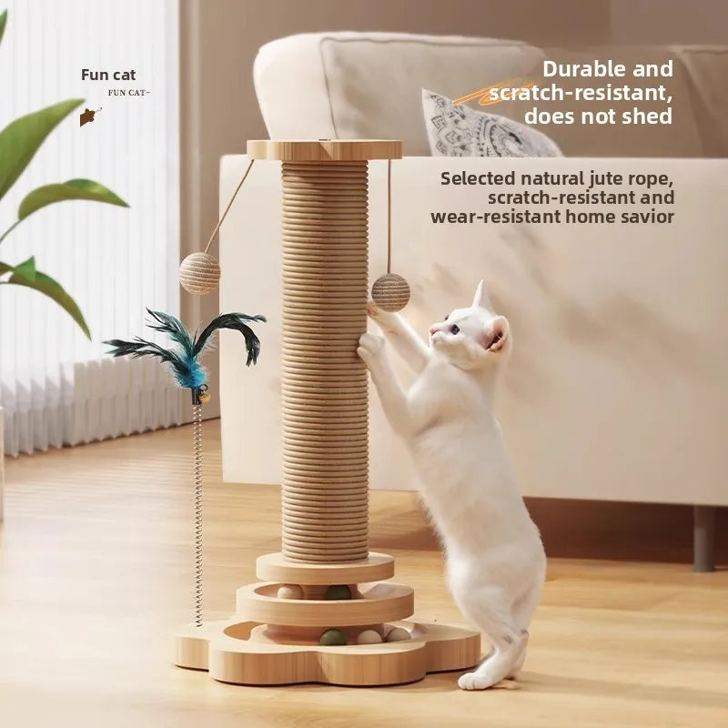 Nature  Wood Cat Scratcher Board Pet Play Tree Rotating Platform Wooden Fiber Chew Toy Durable Non Sisal Ball Cat Stand Tree