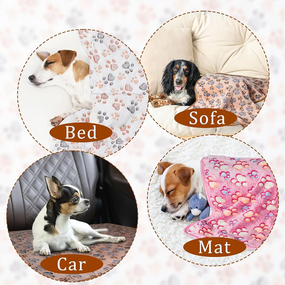 Dog Blanket Washable Fuzzy Soft Pet Mat Throw Cover for Kennel Crate Bed Cute Paw Pattern Puppy Cat Bed Blanket Mat Pet Blankets
