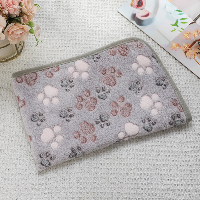 Cute Flannel Pet Blanket Cartoon Dog Paw Print Blanket Pet Mat for Cats and Dogs Warm and Comfortable Blanket for Puppy Kitten