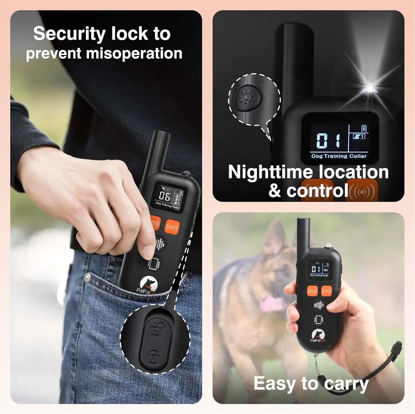 Ultrasonic Dog Training Collar with Remote 3300ft, 3 Modes Vibration / Beep, No Shock Security Lock for Small Medium Large Dogs