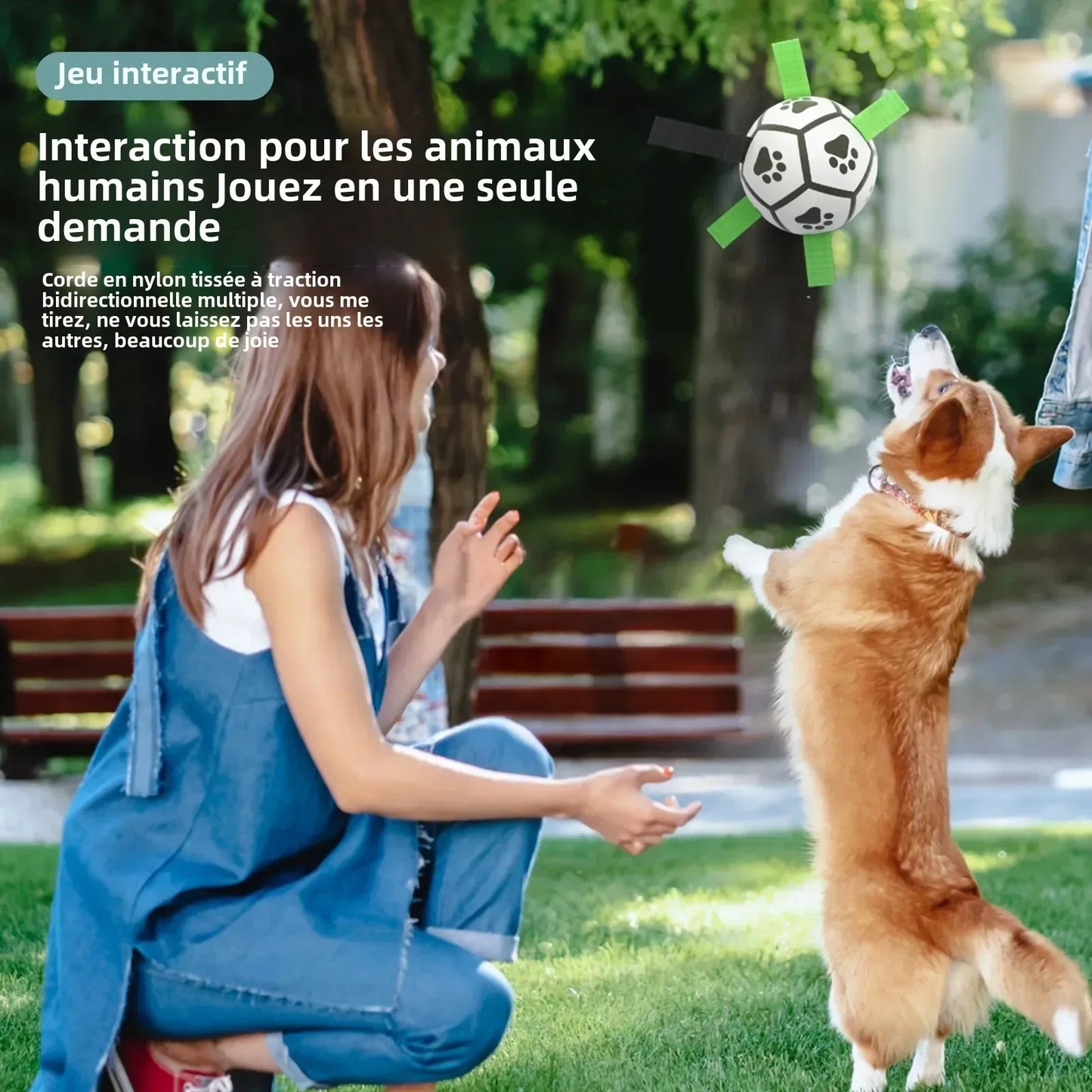 1 Pcs Interactive Dog Toys for Tug of War Dog Soccer Ball with Straps for Indoor Outdoor Dog Tug Toy Sturdy Ball Fetch Toy