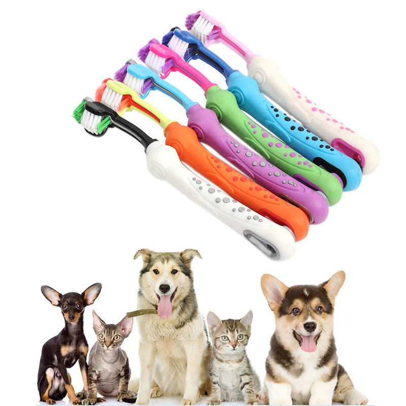 Three Sided Pet Toothbrush Three-Head Multi-angle Toothbrush Removing Bad Breath Tartar Cleaning Mouth Dog Cat Teeth Care Tool