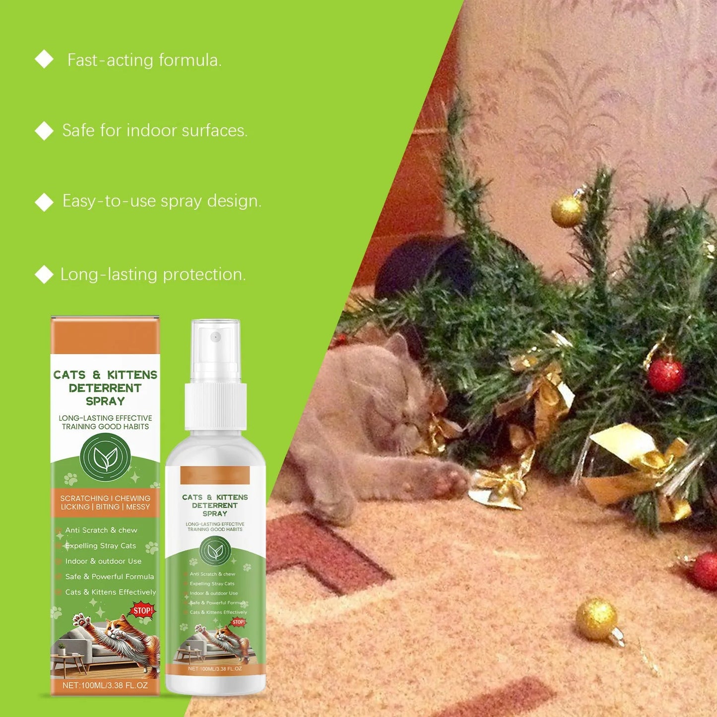 100ML Cat Deterrent Spray, Cat Spray Anti-Scratch For Furniture, Sofas, Curtains, Plants, Non-Alcohol Behavior Training Aid