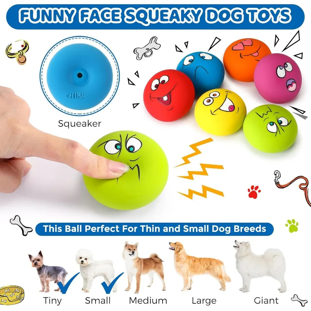 Jenaai 24 Pieces Funny Face Squeaky Dog Toys Latex Soft Toys Emoticon Dog Squeaky Ball Interactive Balls Fetch Play Toy for Smal