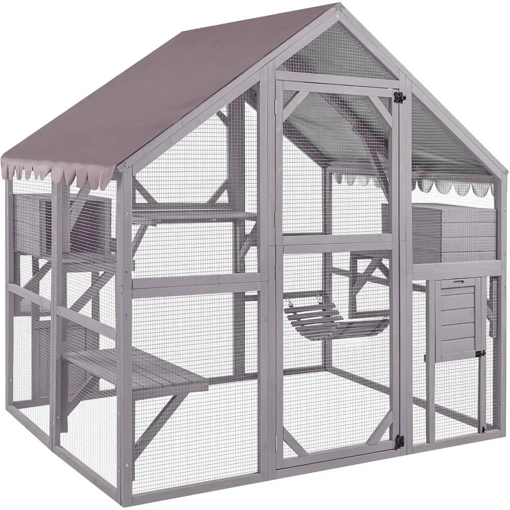 Catio Outdoor Cat Enclosure Large Cat Run with Bridges, Walks, Small Houses, Roof Cover 28.27 ft²