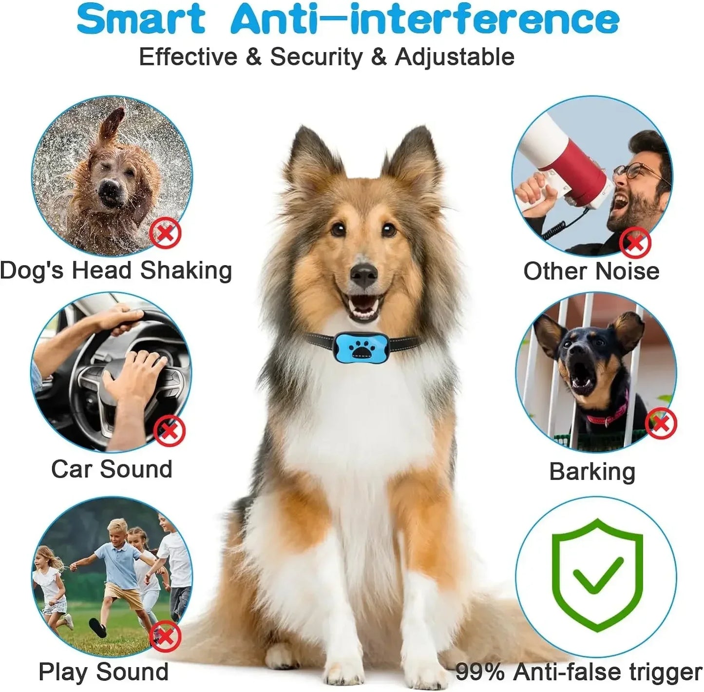 Pet Dog Barking Prevention Device USB Rechargeable Dog Training Collar Ultrasonic Anti-Bark Vibrating Collar