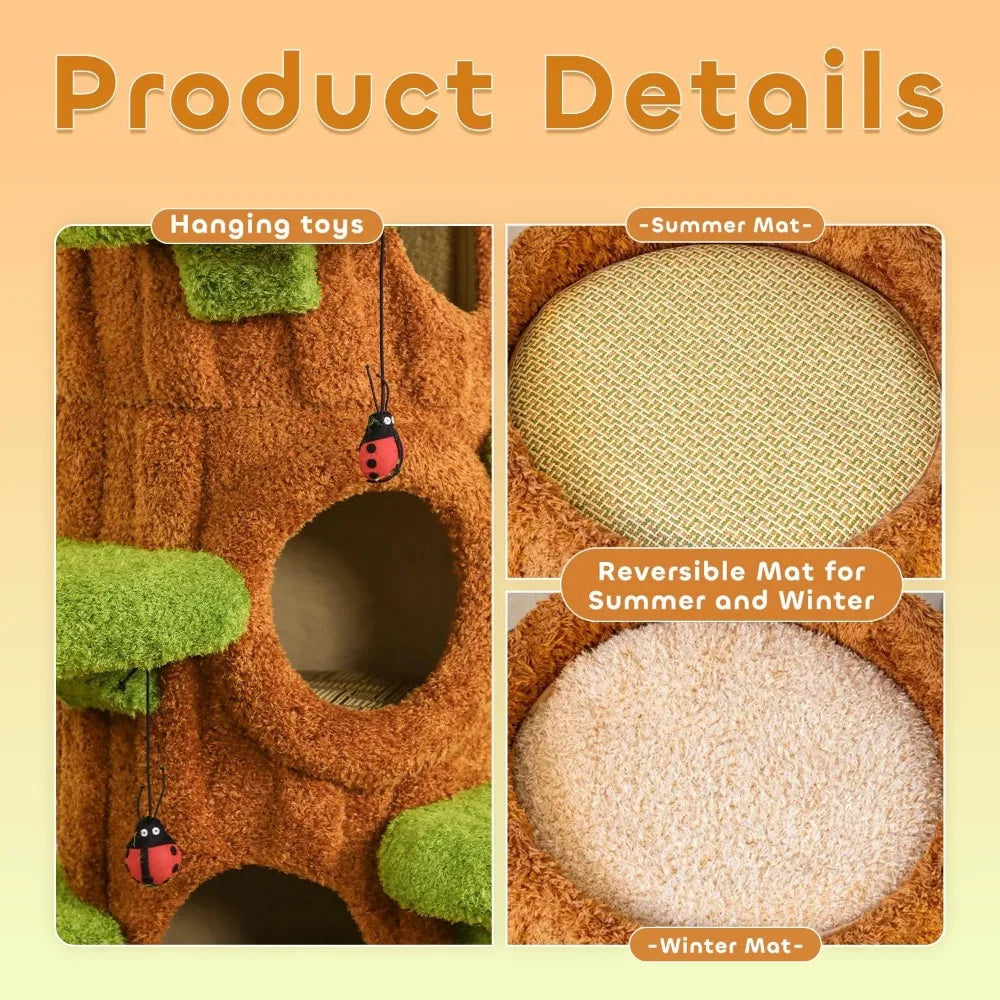 90.5'' Luxury Cat Tree for Indoor Cats, All-in-One Tall Cat Tower with Scratching Post, Multi-Level House, Solid Wood Condo for