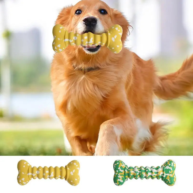 Rubber Dog Toys Bite-Resistant Chewing Bone Balls Chewing Interactive Fetch Throw Toys Vibrant Colors Teeth Cleaning And