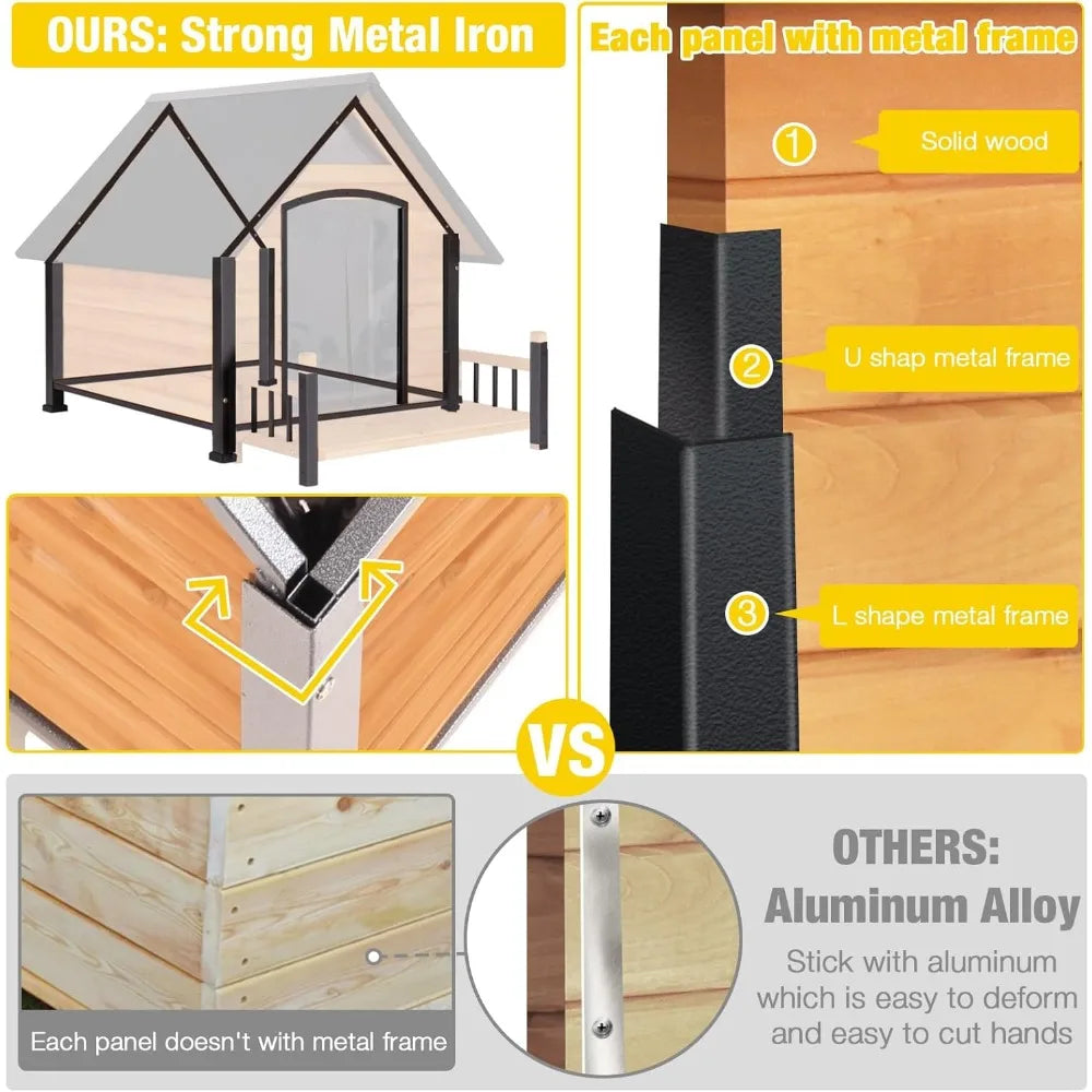 Heated Dog House Outdoor 50.9" Large Dog Kennel with Metal Frame Insulated Indoor Dog Cage for Small Medium Large Dogs with Hea