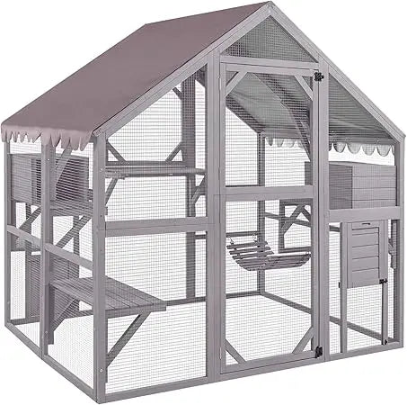 Catio Outdoor Cat Enclosure Large Cat Run with Bridges, Walks, Small Houses, Roof Cover 28.27 ft²